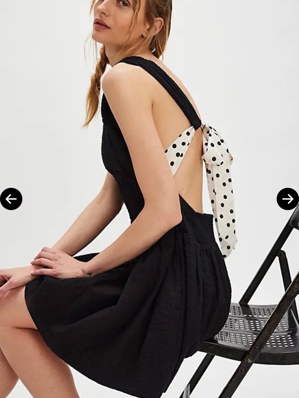 NEW Free People A-line mini dress with bow detail in white/black, size L